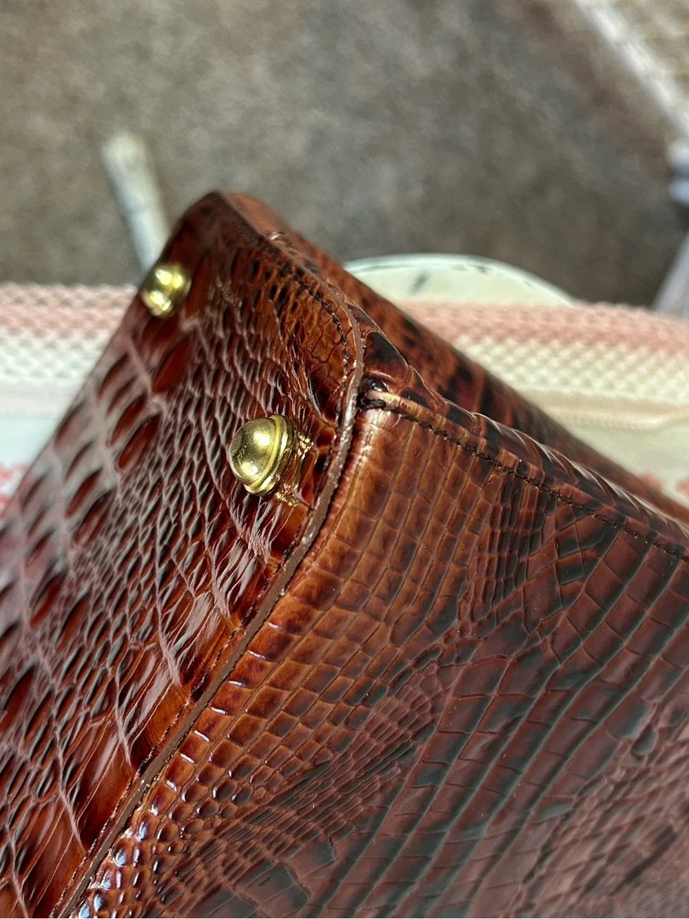 BRAHMIN BLAKE Carryall Brown Chestnut Croc-Embossed Satchel Tote Bag Convertible